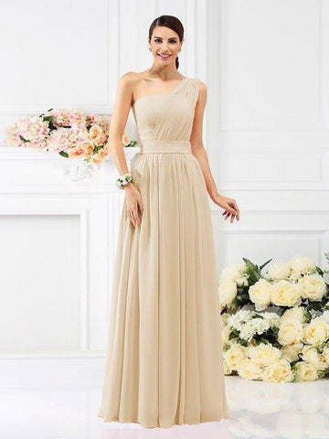 A-Linie/Princess-Linie One-Shoulder-Träger Falten Ärmellos Lange Chiffon Brautjungfernkleider
