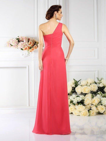 A-Linie/Princess-Linie One-Shoulder-Träger Falten Ärmellos Lange Chiffon Brautjungfernkleider