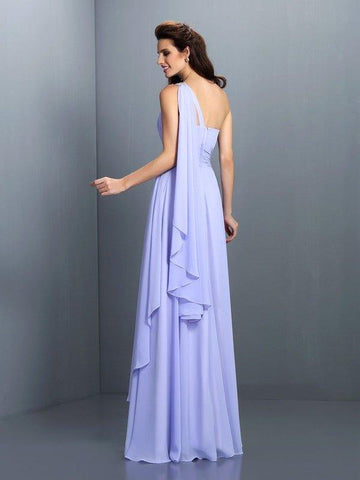 A-Linie/Princess-Linie One-Shoulder-Träger Falten Ärmellos Lange Chiffon Brautjungfernkleider