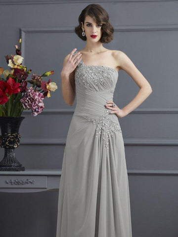 A-Linie/Princess-Linie One-Shoulder-Träger Ärmellos Perlen verziert Lange Chiffon Brautmutterkleider