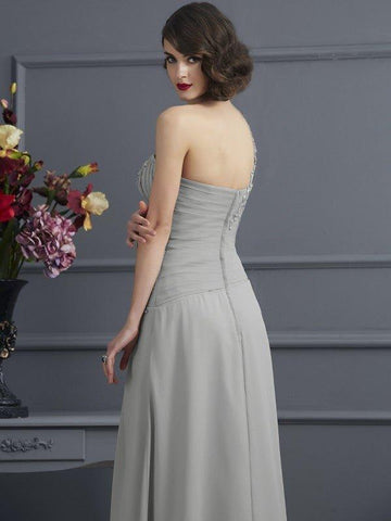 A-Linie/Princess-Linie One-Shoulder-Träger Ärmellos Perlen verziert Lange Chiffon Brautmutterkleider