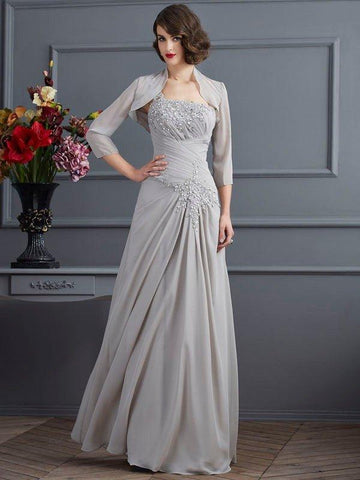 A-Linie/Princess-Linie One-Shoulder-Träger Ärmellos Perlen verziert Lange Chiffon Brautmutterkleider
