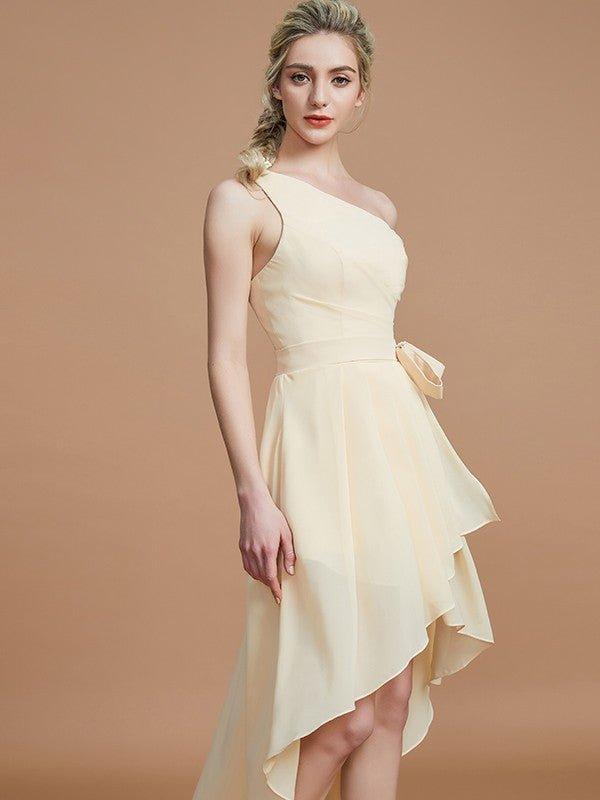 A-Line/Princess One-Shoulder Sleeveless Layers Asymmetrical Chiffon Bridesmaid Dresses