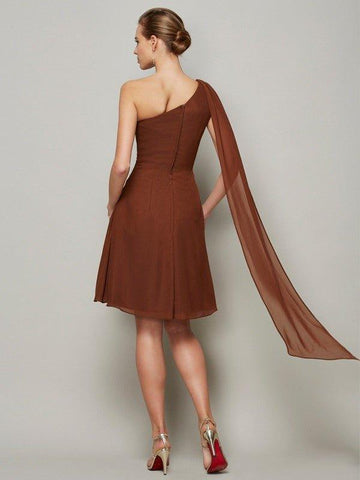 A-Linie/Princess-Linie One-Shoulder-Träger Ärmellos Falten Kurz Chiffon Brautjungfernkleider