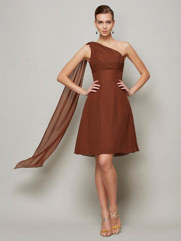 A-Linie/Princess-Linie One-Shoulder-Träger Ärmellos Falten Kurz Chiffon Brautjungfernkleider