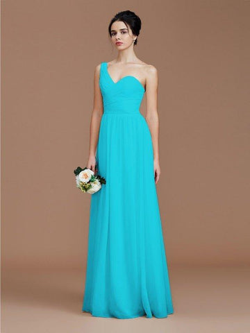 A-Linie/Princess-Linie One-Shoulder-Träger Ärmellos Rüschen Bodenlang Chiffon Brautjungfernkleider