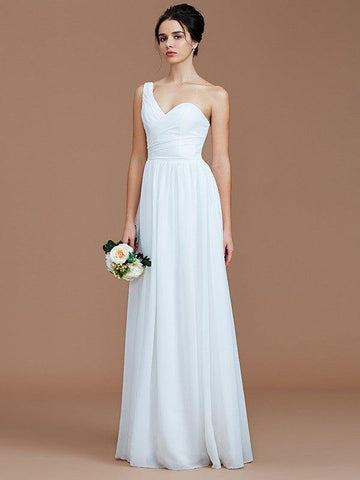 A-Linie/Princess-Linie One-Shoulder-Träger Ärmellos Rüschen Bodenlang Chiffon Brautjungfernkleider