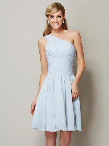A-Linie/Princess-Linie One-Shoulder-Träger Ärmellos Rüschen Kurz Chiffon Brautjungfernkleider