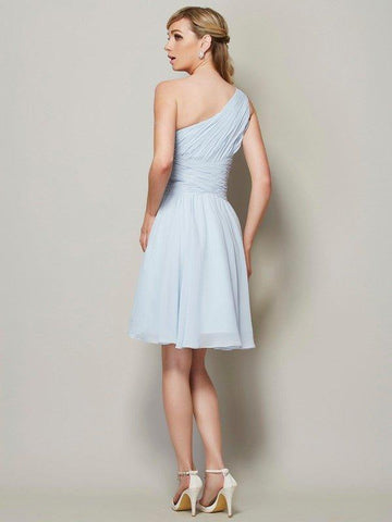 A-Linie/Princess-Linie One-Shoulder-Träger Ärmellos Rüschen Kurz Chiffon Brautjungfernkleider