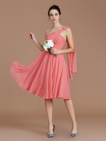 A-Linie/Princess-Linie One-Shoulder-Träger Ärmellos Rüschen Kurz/Mini Chiffon Brautjungfernkleider