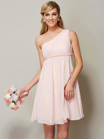A-Linie/Princess-Linie One-Shoulder-Träger Ärmellos Schärpen/Bänder/Gürtel Kurz Chiffon Brautjungfernkleider