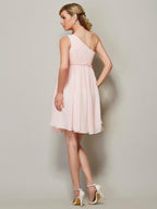 A-Line/Princess One-Shoulder Sleeveless Sash/Ribbon/Belt Short Chiffon Bridesmaid Dresses