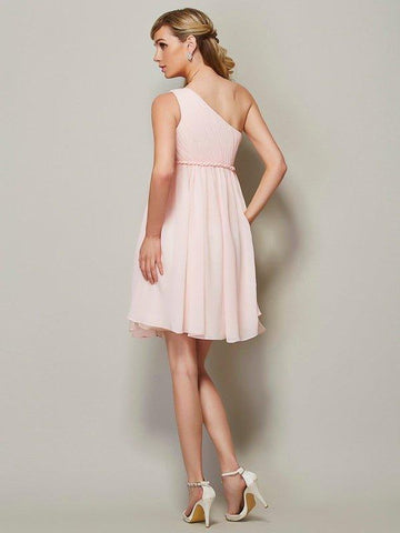 A-Linie/Princess-Linie One-Shoulder-Träger Ärmellos Schärpen/Bänder/Gürtel Kurz Chiffon Brautjungfernkleider