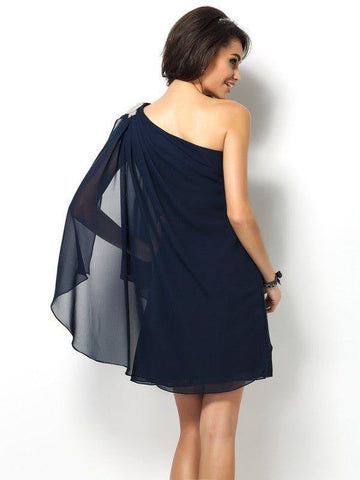 A-Linie/Princess-Linie One-Shoulder-Träger Ärmellos Kurz Chiffon Brautjungfernkleider