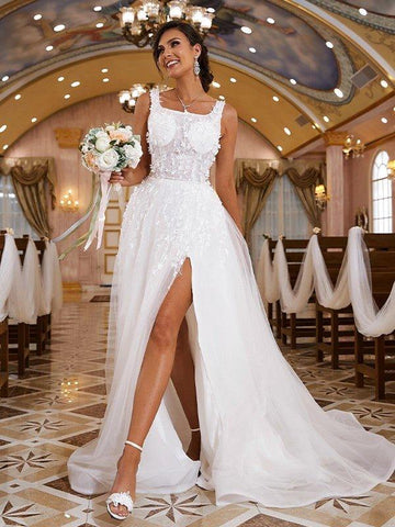 A-Linie/Princess-Linie Organza Applikationen Träger Ärmellos Sweep/Pinsel zug Brautkleider