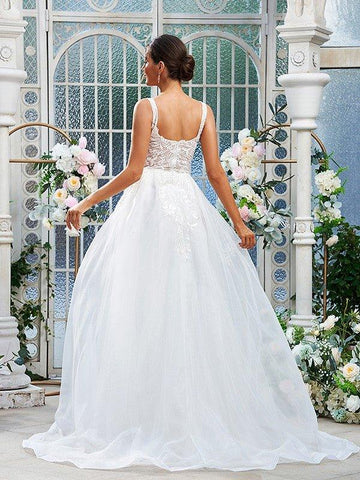 A-Linie/Princess-Linie Organza Spitze Träger Ärmellos Sweep/Pinsel zug Brautkleider