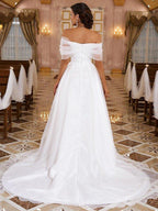 A-Line/Princess Organza Ruched Off-the-Shoulder Sleeveless Sweep/Brush Train Wedding Dresses