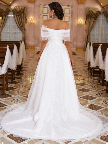 A-Linie/Princess-Linie Organza Rüschen Schulterfrei Ärmellos Sweep/Pinsel zug Brautkleider
