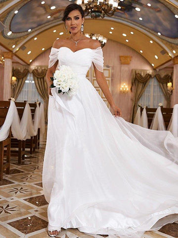 A-Linie/Princess-Linie Organza Rüschen Schulterfrei Ärmellos Sweep/Pinsel zug Brautkleider