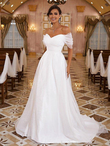 A-Linie/Princess-Linie Organza Rüschen Schulterfrei Ärmellos Sweep/Pinsel zug Brautkleider