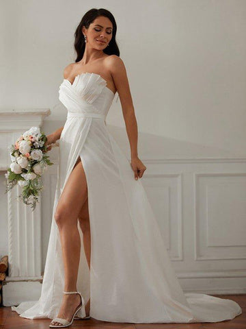 A-Linie/Princess-Linie Rüschen One-Shoulder-Träger Ärmellos Sweep/Pinsel zug Brautkleider