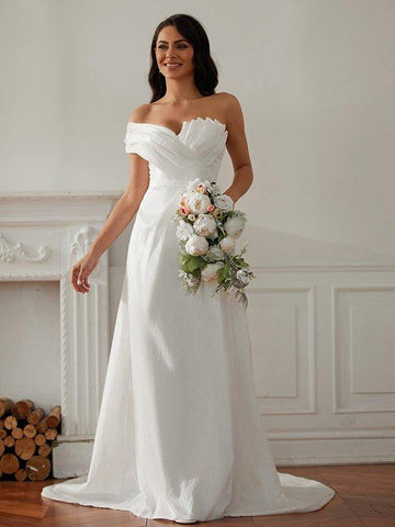 A-Linie/Princess-Linie Rüschen One-Shoulder-Träger Ärmellos Sweep/Pinsel zug Brautkleider