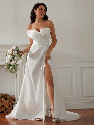 A-Linie/Princess-Linie Rüschen One-Shoulder-Träger Ärmellos Sweep/Pinsel zug Brautkleider
