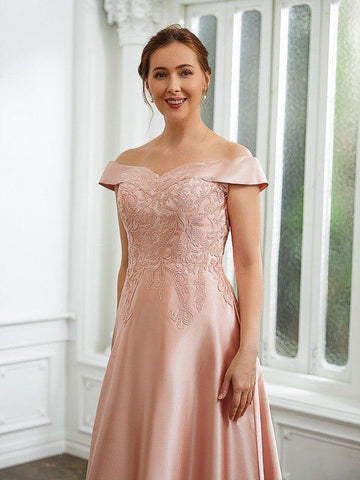 A-Linie/Princess-Linie Satin Applikationen Schulterfrei Ärmellos Wadenlang Kleider für die Brautmutter