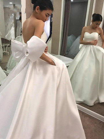 A-Linie/Princess-Linie Satin Schleifen Herzausschnitt Ärmellos Sweep/Pinsel zug Brautkleider