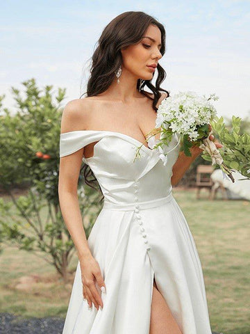 A-Linie/Princess-Linie Satin Rüschen Schulterfrei Ärmellos Sweep/Pinsel zug Brautkleider
