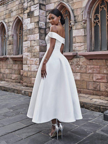 A-Linie/Princess-Linie Satin Rüschen Off-the-Shoulder-Träger Ärmellos Knöchellang Brautkleider