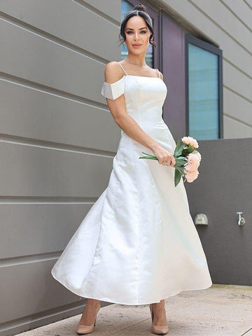 A-Linie/Princess-Linie Satin Rüschen Spaghettiträger Ärmellos Knöchellang Brautkleider