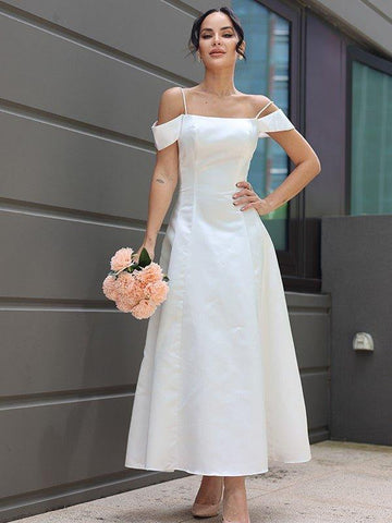 A-Linie/Princess-Linie Satin Rüschen Spaghettiträger Ärmellos Knöchellang Brautkleider