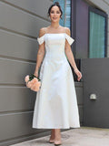 A-Line/Principessa Satin Balze Spalline Sottili Senza Maniche Abiti da Sposa in Satin Lunghezza Caviglia