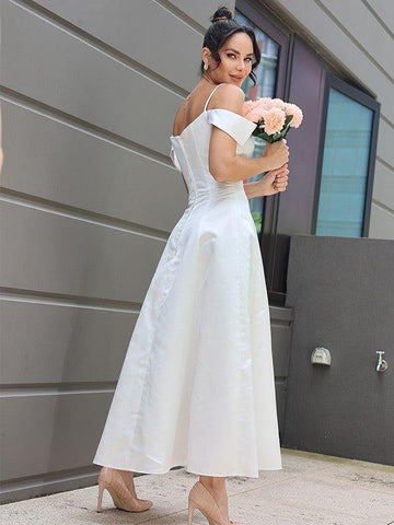 A-Linie/Princess-Linie Satin Rüschen Spaghettiträger Ärmellos Knöchellang Brautkleider