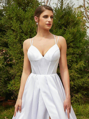 A-Linie/Princess-Linie Satin Rüschen V-Ausschnitt Ärmellos Hof-schleppe Brautkleider