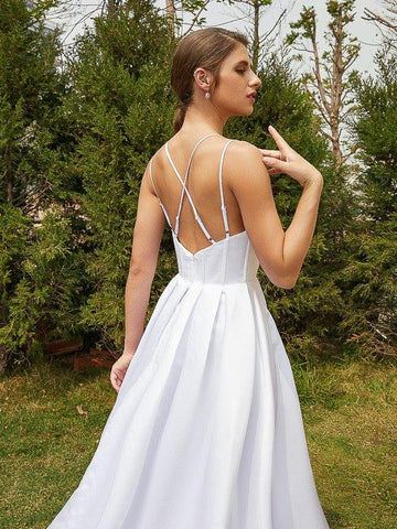 A-Linie/Princess-Linie Satin Rüschen V-Ausschnitt Ärmellos Hof-schleppe Brautkleider