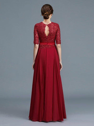 A-Linie/Princess-Linie U-Ausschnitt 1/2 Ärmel Chiffon Applikationen Bodenlang Kleider für die Brautmutter