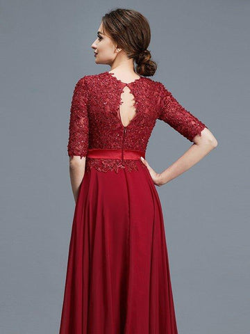 A-Linie/Princess-Linie U-Ausschnitt 1/2 Ärmel Chiffon Applikationen Bodenlang Kleider für die Brautmutter