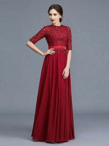 A-Linie/Princess-Linie U-Ausschnitt 1/2 Ärmel Chiffon Applikationen Bodenlang Kleider für die Brautmutter