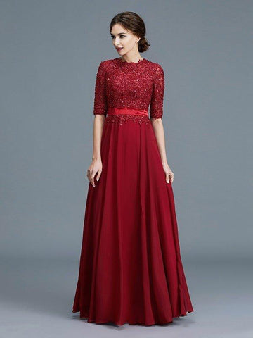 A-Linie/Princess-Linie U-Ausschnitt 1/2 Ärmel Chiffon Applikationen Bodenlang Kleider für die Brautmutter