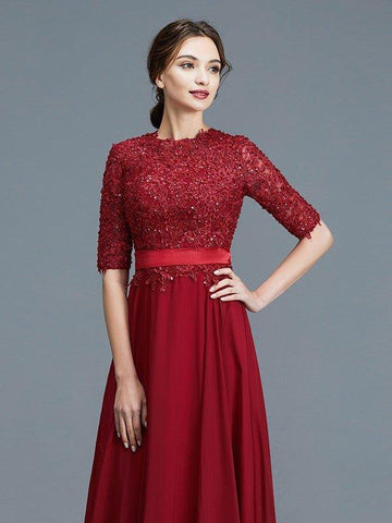 A-Linie/Princess-Linie U-Ausschnitt 1/2 Ärmel Chiffon Applikationen Bodenlang Kleider für die Brautmutter