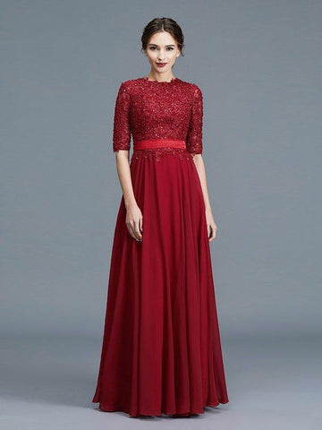 A-Linie/Princess-Linie U-Ausschnitt 1/2 Ärmel Chiffon Applikationen Bodenlang Kleider für die Brautmutter