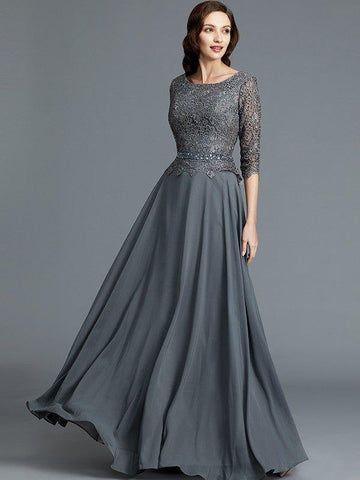 A-Linie/Princess-Linie U-Ausschnitt 1/2 Ärmel Chiffon Bodenlang Kleider für die Brautmutter