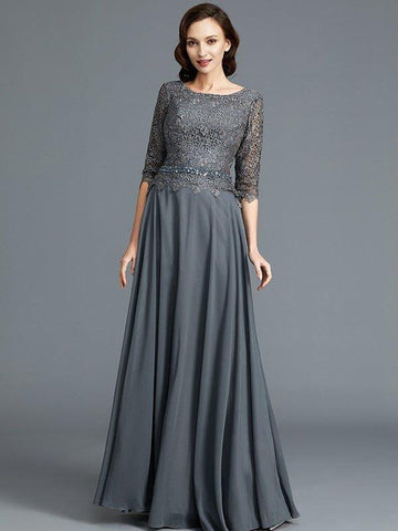 A-Linie/Princess-Linie U-Ausschnitt 1/2 Ärmel Chiffon Bodenlang Kleider für die Brautmutter