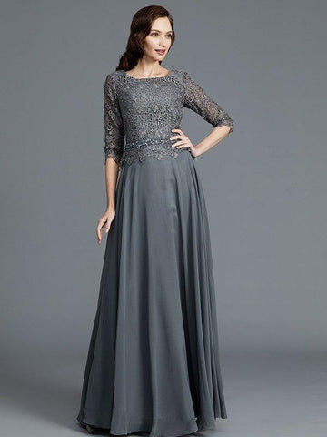A-Linie/Princess-Linie U-Ausschnitt 1/2 Ärmel Chiffon Bodenlang Kleider für die Brautmutter