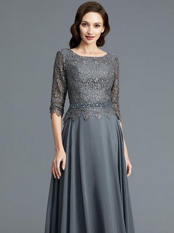 A-Linie/Princess-Linie U-Ausschnitt 1/2 Ärmel Chiffon Bodenlang Kleider für die Brautmutter