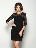 Vestidos curtos de chiffon para mãe da noiva, corte princesa, decote em A, mangas 1/2