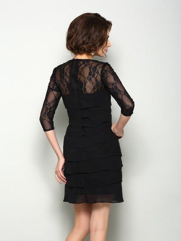 A-Line/Princess Scoop 1/2 Sleeves Short Chiffon Mother of the Bride Dresses