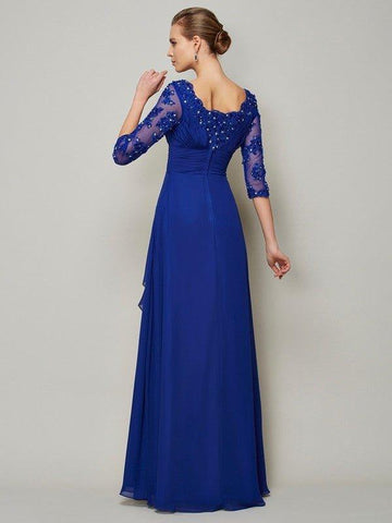 A-Linie/Princess-Linie U-Ausschnitt 3/4 Ärmel Spitze Lange Chiffon Brautmutterkleider